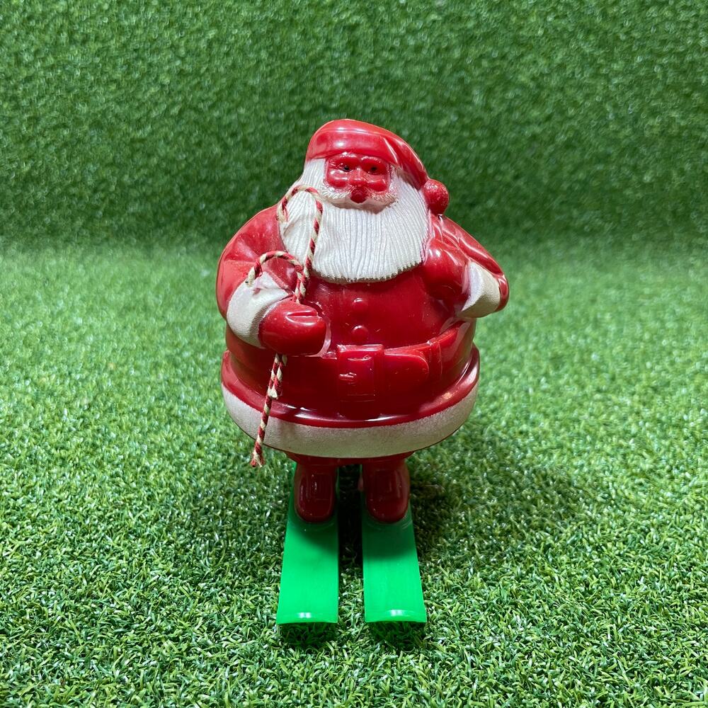 Vintage Santa Claus on Skis Holding Candy Cane Candy Container